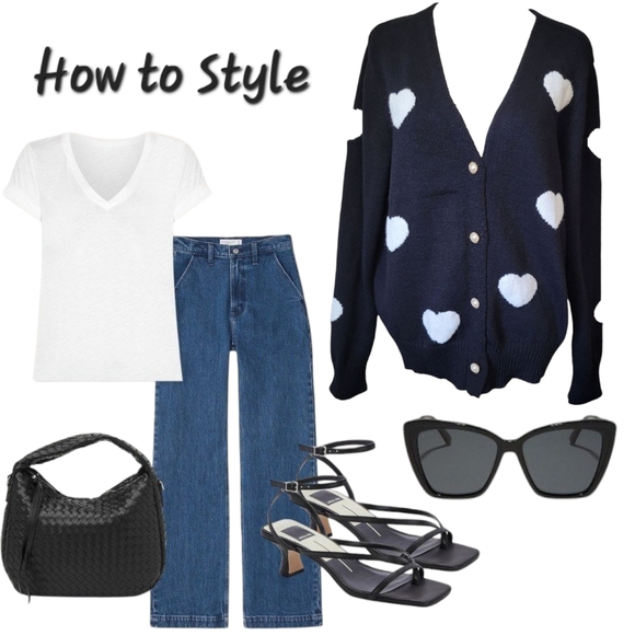 Nanette Lepore Heart Print Cardigan Black White Pearl Button XL Romantic Chic - Picture 5 of 17